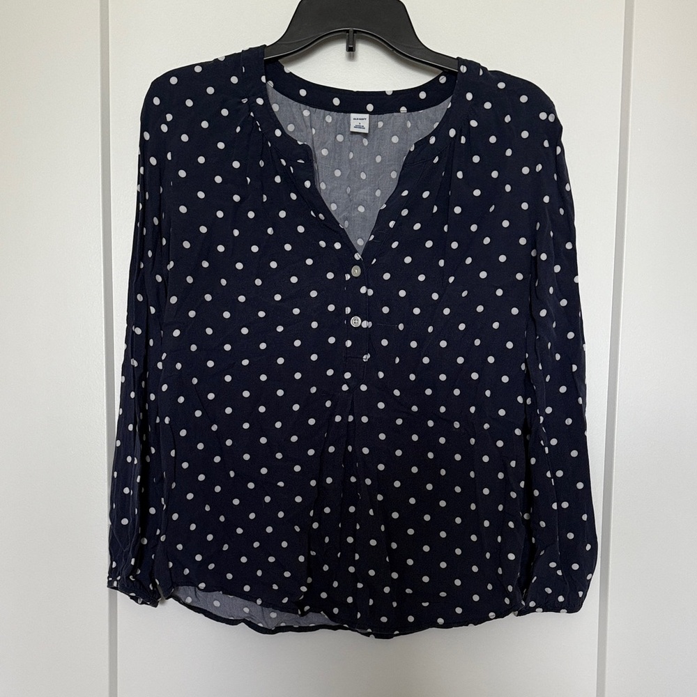 Old Navy Navy Blue Polka Dot Blouse